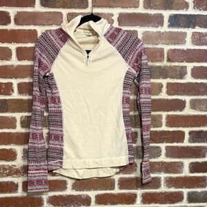Akini Cream and Red Long Sleeve 100% merino wool shirt xs